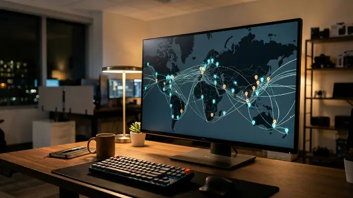 World map showing CDN server nodes connected by data lines reducing website latency