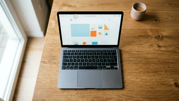 Web Caching: Browser window on a laptop showing fast page reload with cached files stored locally